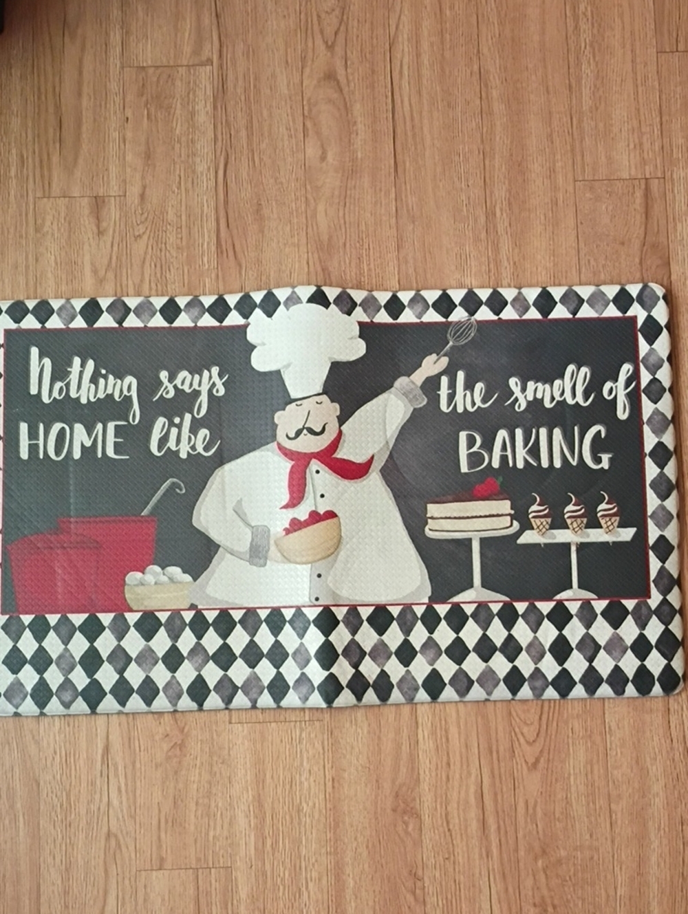 Chef Illustration Kitchen Floor Mat - Black, White & Red